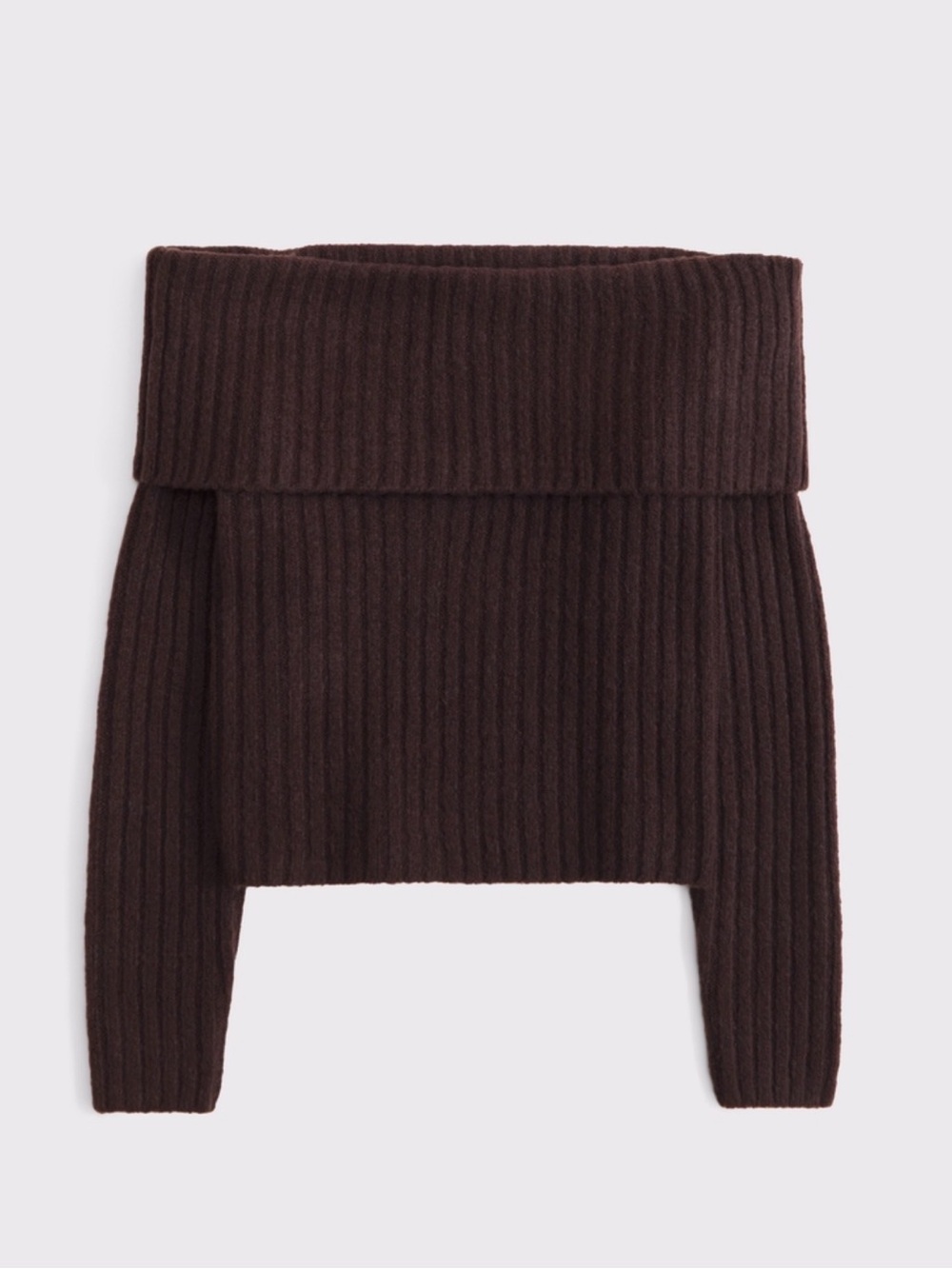 Abercrombie & Fitch Off-Shoulder Fold over Ribbed Sweater Dark Brown